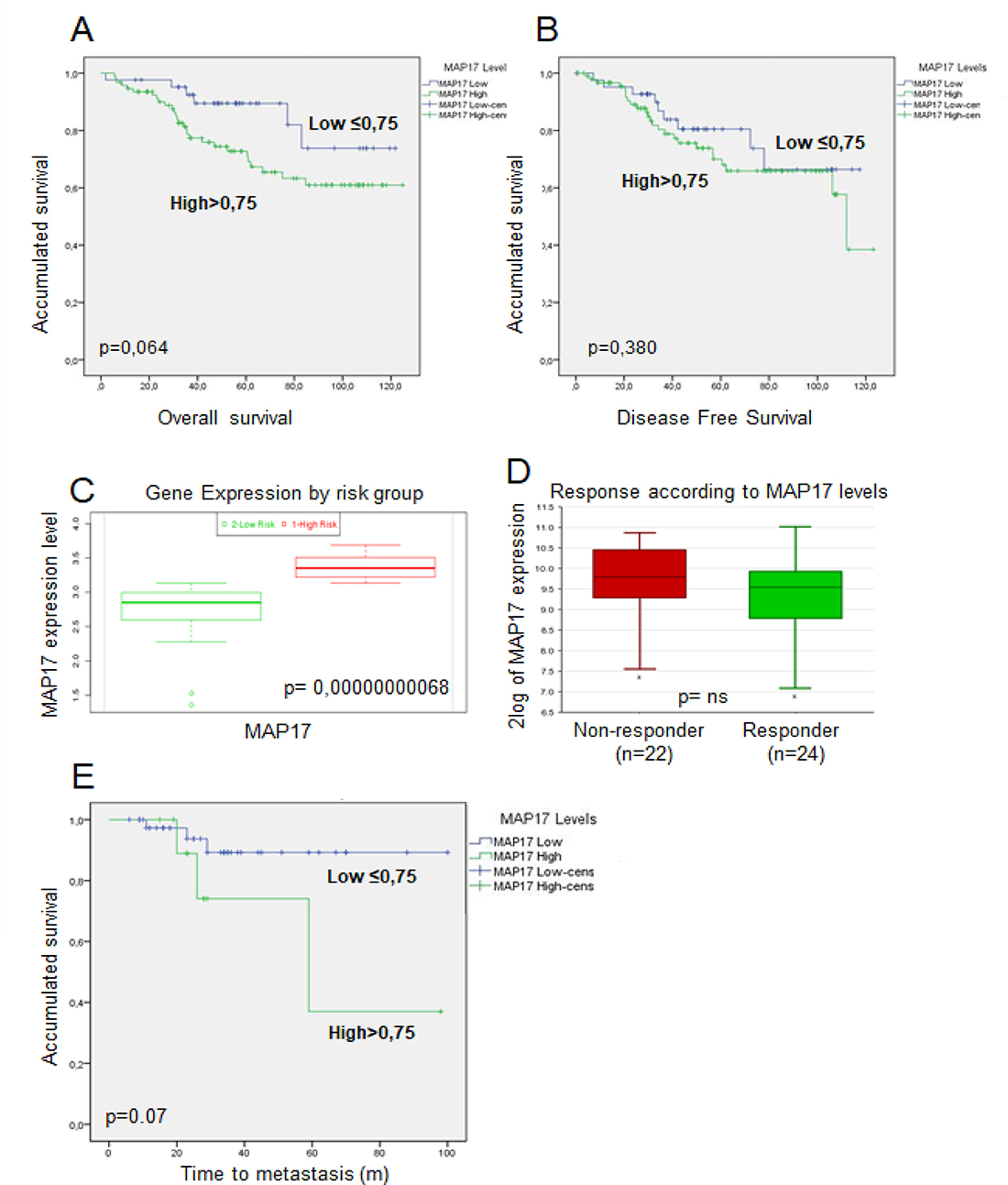 Prognosis analysis of MAP17 expression in rectal tumors after concurrent chemoradiotherapy.