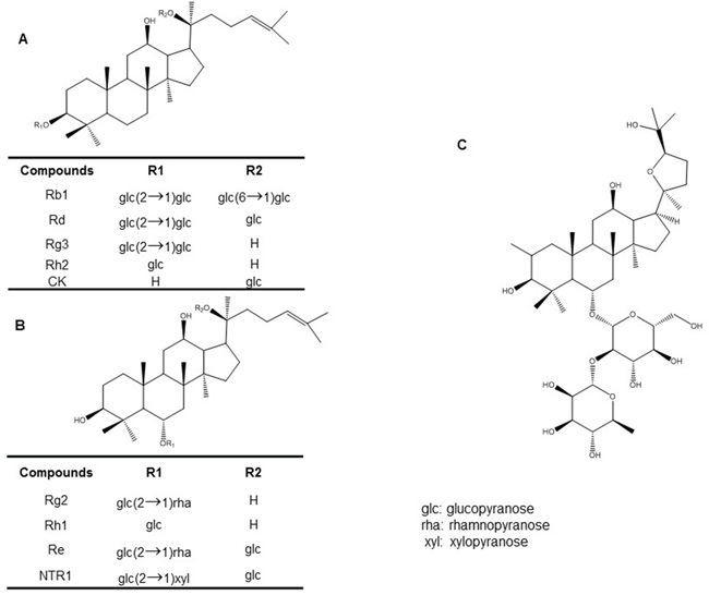 Chemical structures of various active ginseng components: