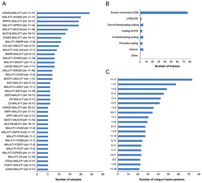 Frequency of the identified fusion transcripts across the study cohort.