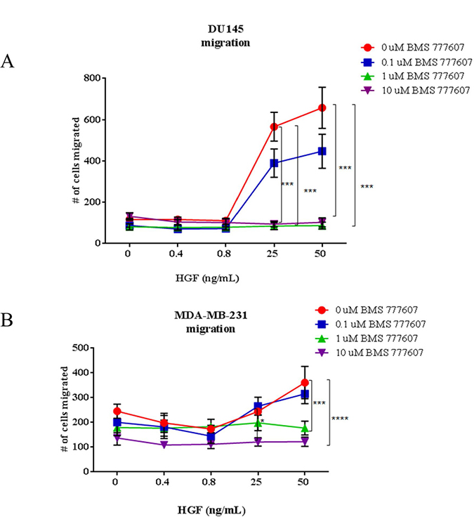 Transwell migration assays of paracrine-activated tumor cells.