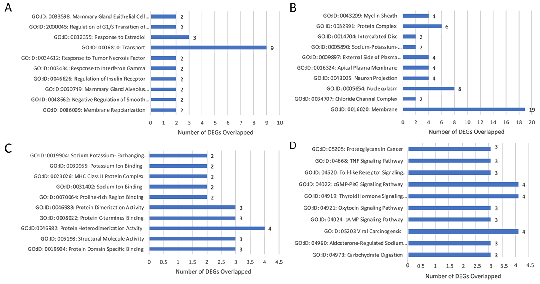 Gene annotation (GO) enrichment analysis for top 10 probe sets, for SP3 vs. NSP2, in-vitro.