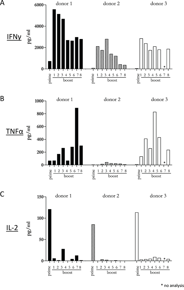 Vaccine-activated CD4+ T cells maintain Th1 cytokine production and secrete IL-2 at priming.