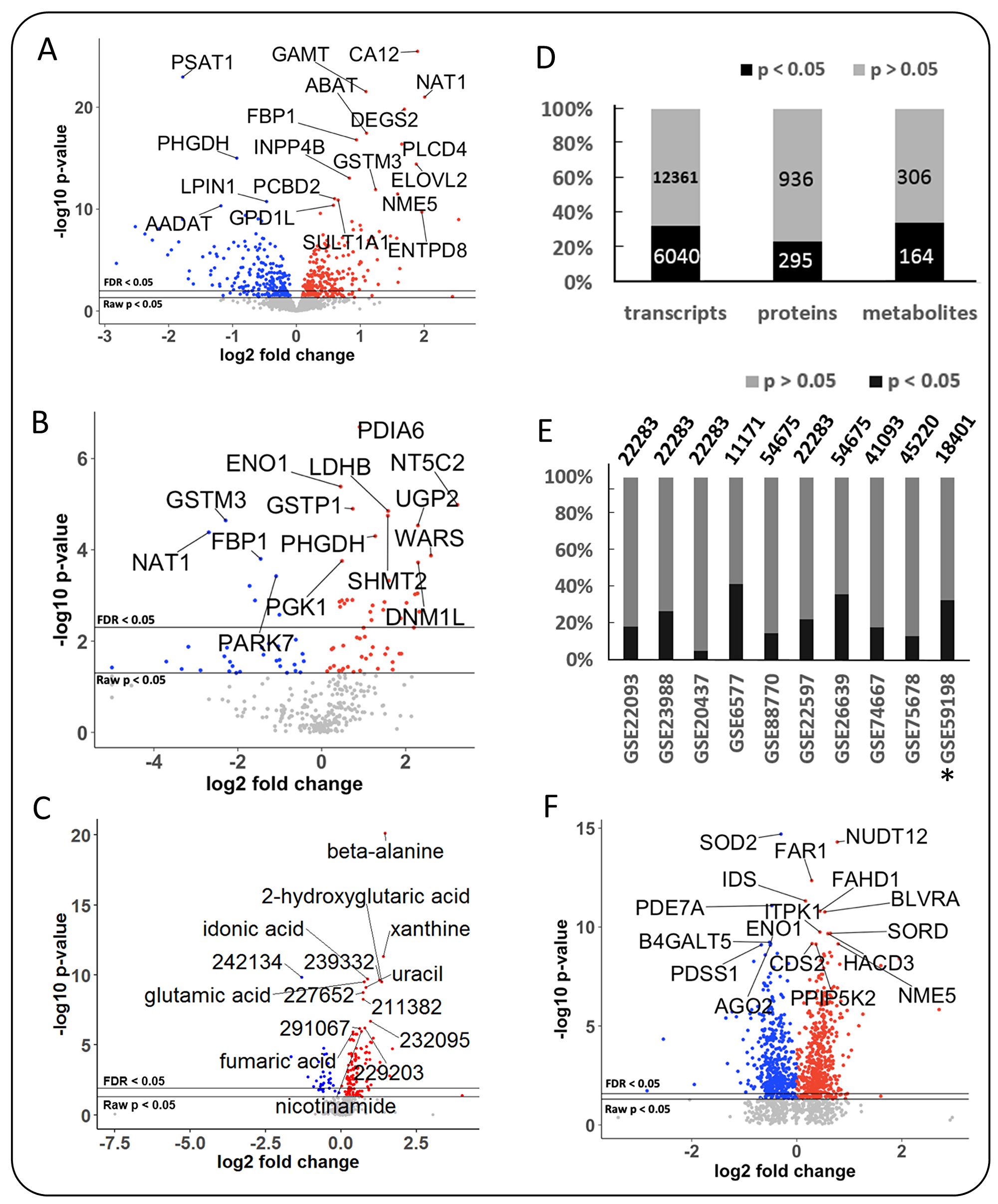 Differential expression of metabolic genes, metabolic enzymes and metabolites in breast cancer, using MetaCancer and GEO studies.