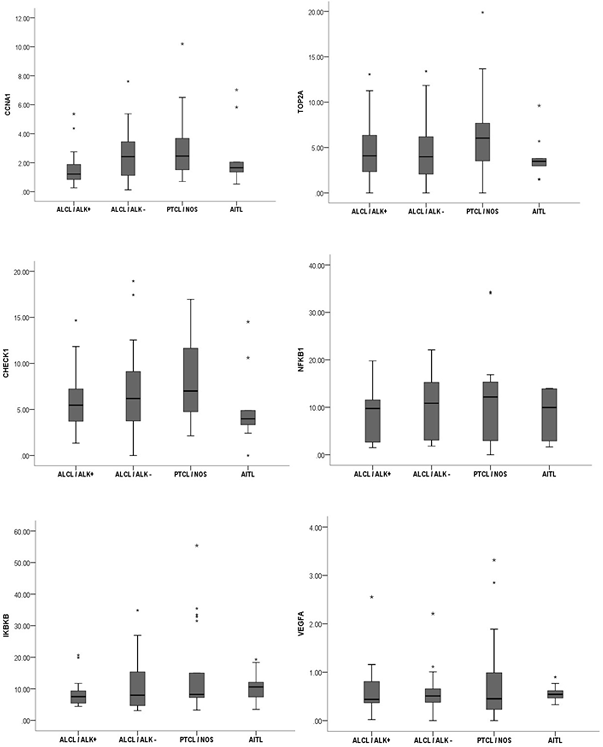 The analyzed gene panel was not able to distinguish different histopathological variants of nodal PTCL.