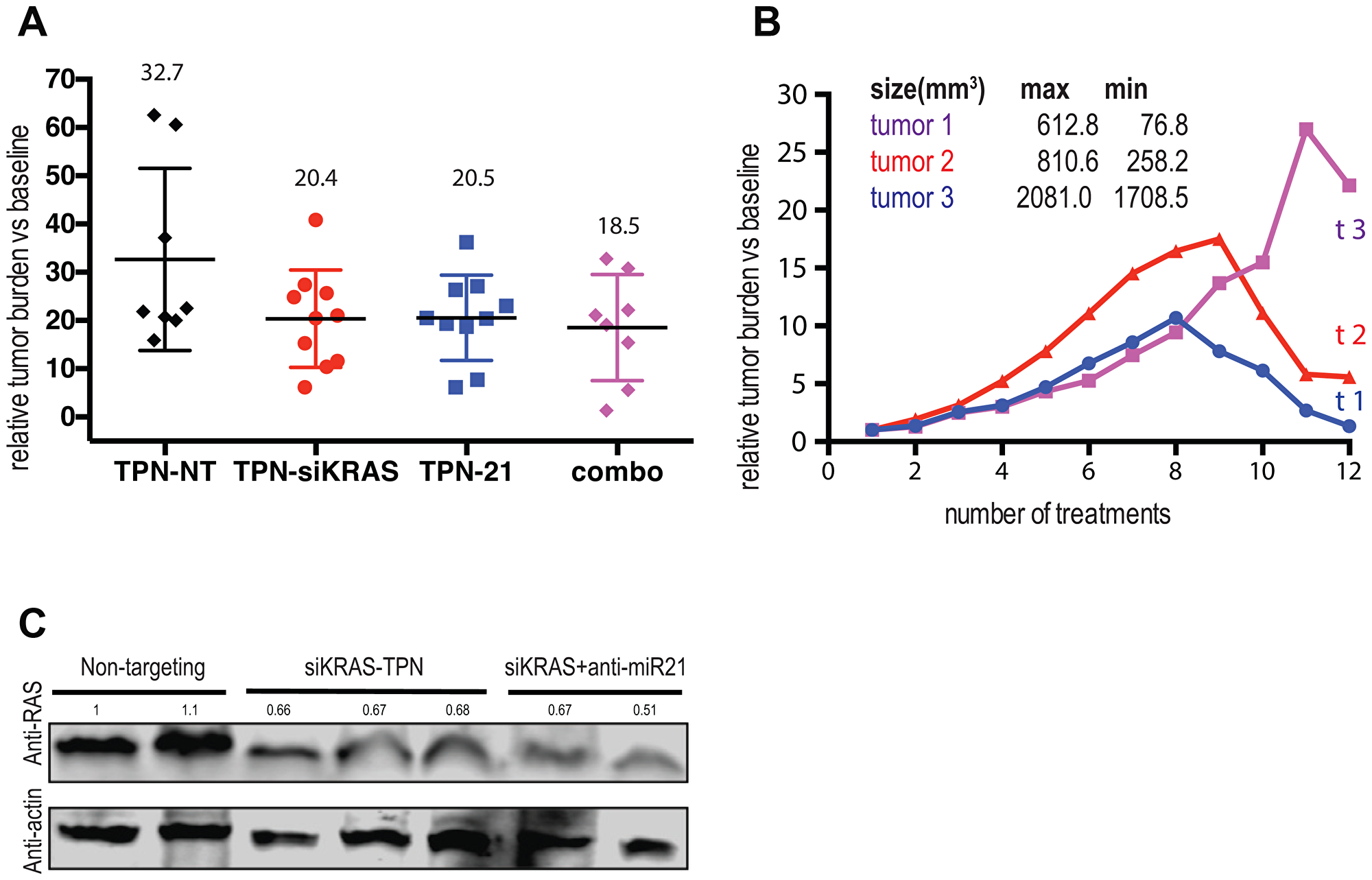 Combining TPN-21 and TPN-KRAS shows limited benefit to the tumor growth volume but promotes tumor regression in mPDAC.