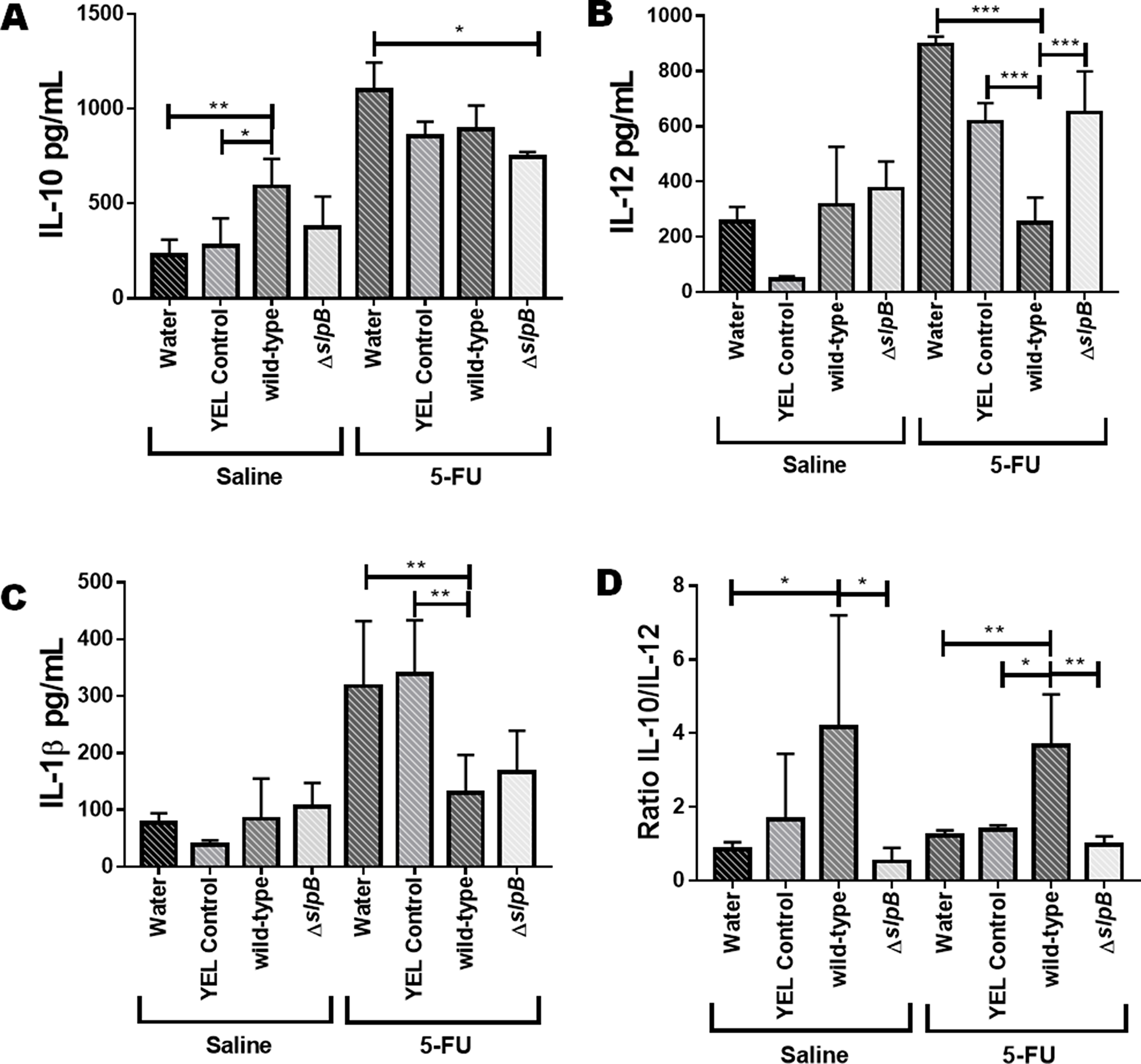 Propionibacterium freudenreichii WT strain reduces the pro-inflammatory cytokine IL-12 production during 5-FU-induced mucositis.