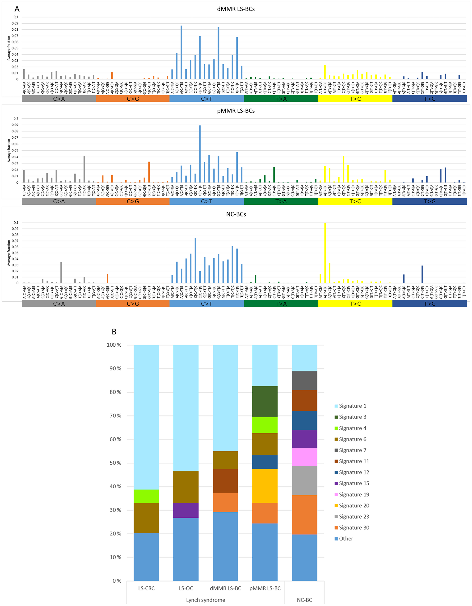 Mutational signatures of tumor groups.