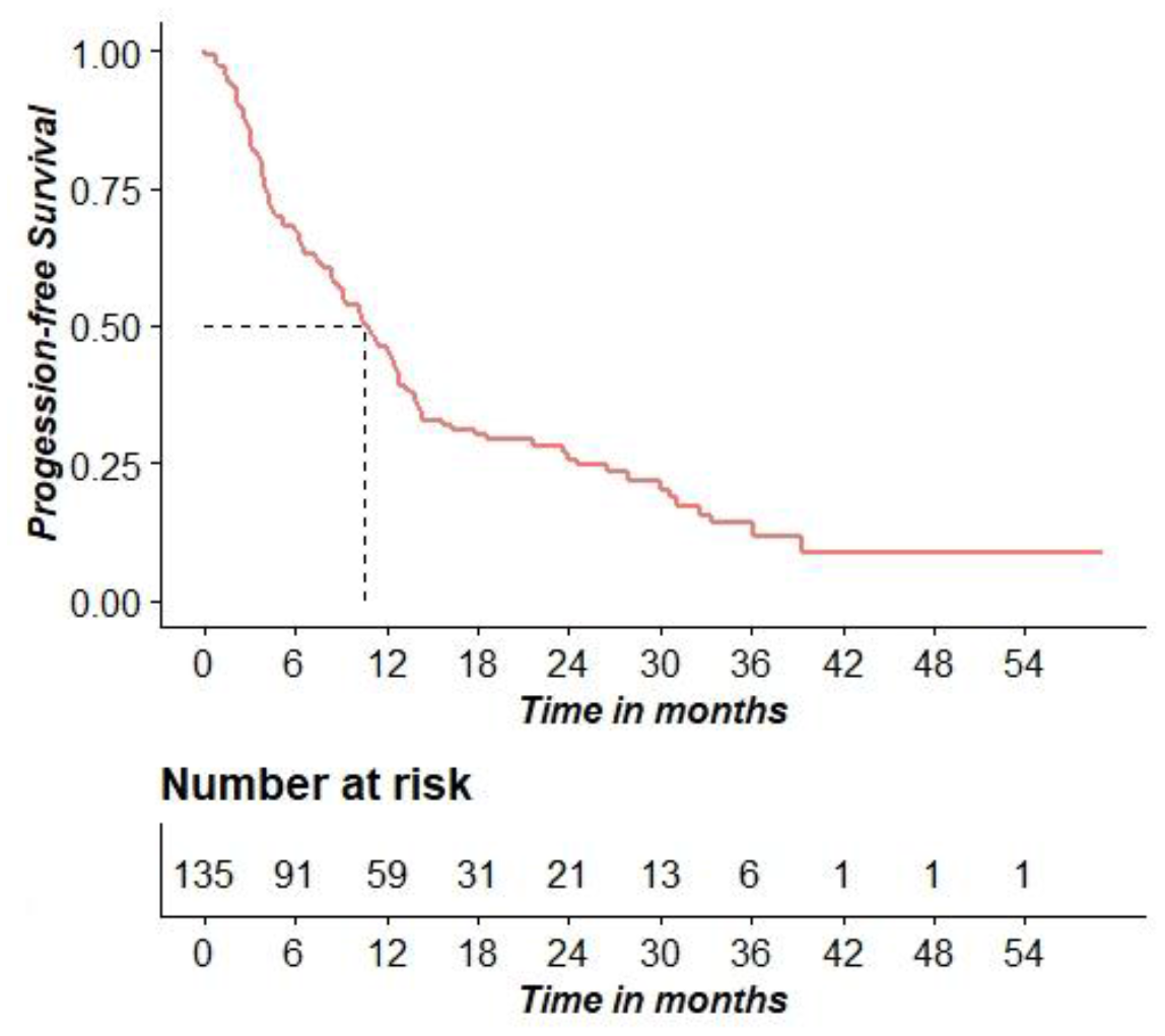 Kaplan–Meier curve for PFS.