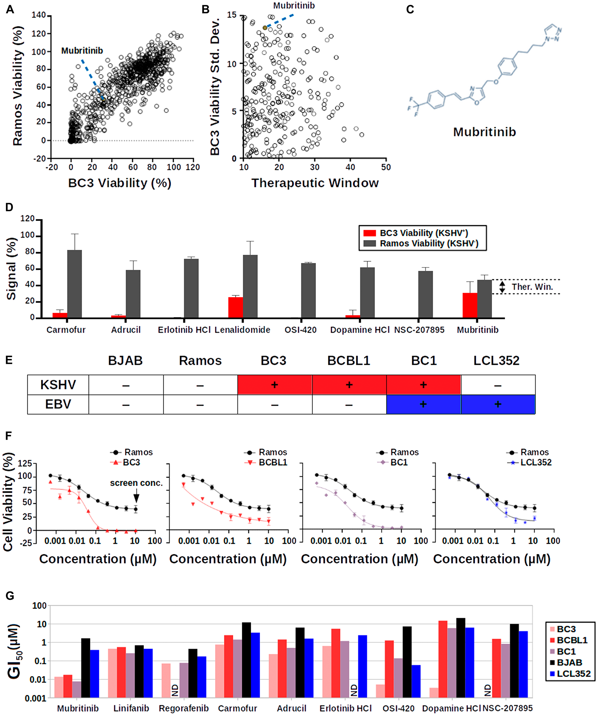 Cell-based screen for selective inhibition of PEL cell growth.