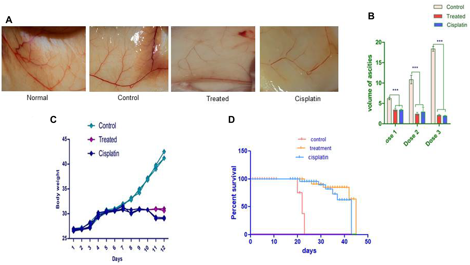 The d1 diminishes the expansion of the Ehrlich ascites carcinoma shows in vivo.