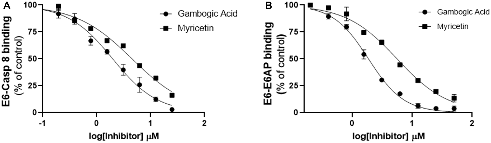 Follow-up characterization of specificity and activity of gambogic acid for E6 binding inhibition.