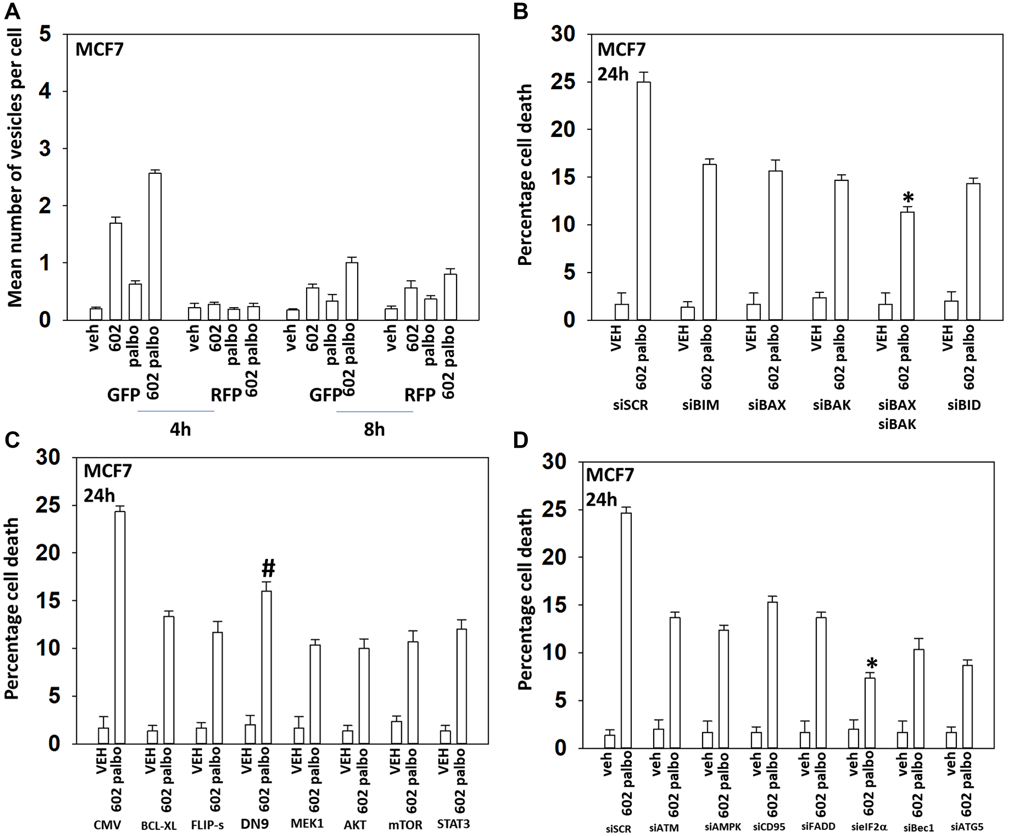 GZ17-6.02 and palbociclib interact to cause autophagosome formation and toxic autophagic flux in MCF7 cells.