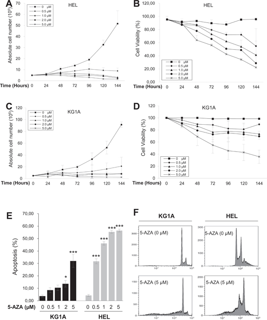 Growth arrest and apoptosis induction of AML cells by 5-AZA in a time and dose-dependent manner.