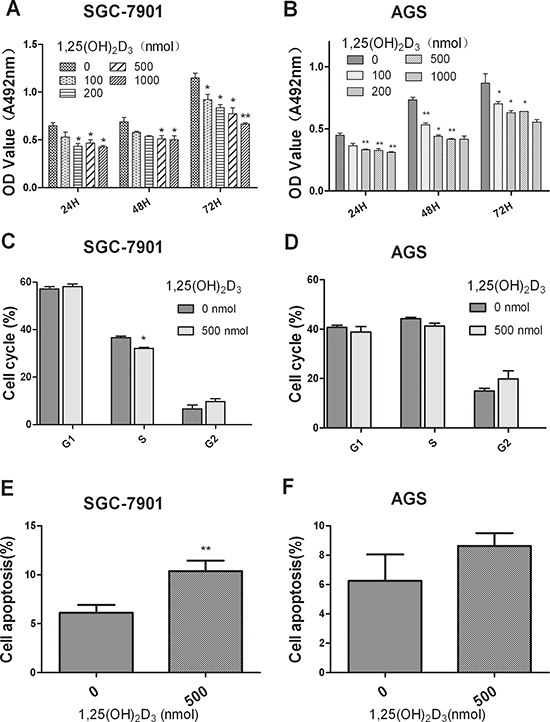 1,25(OH)2D3 inhibits GC cell proliferation and promote cell apoptosis in vitro.