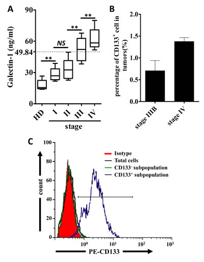 Serum level of Galectin-1 and percentages of CD133