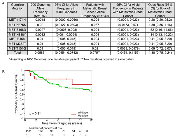 Germline mutations and survival estimates in metastatic breast cancer.