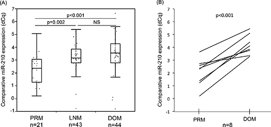 Comparison of miR-210 expression in melanoma FFPE samples.