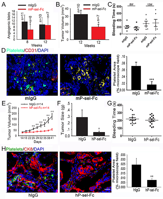 Soluble P-selectin inhibits tumor growth and abolishes platelet recruitment in Rip1-Tag2 mice and xenografted human colorectal cancer.