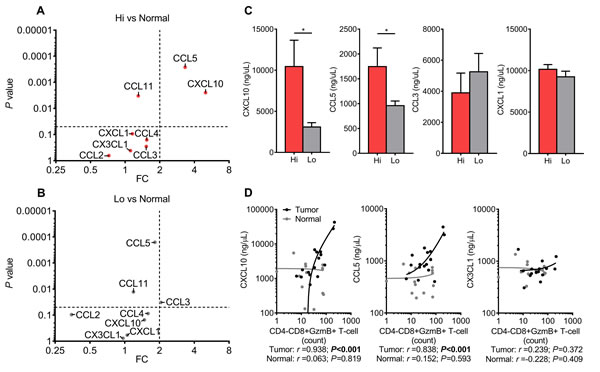 Type-1 T-cell attracting chemokines are strongly secreted from CRCs with increased type-1 T-cell activity.