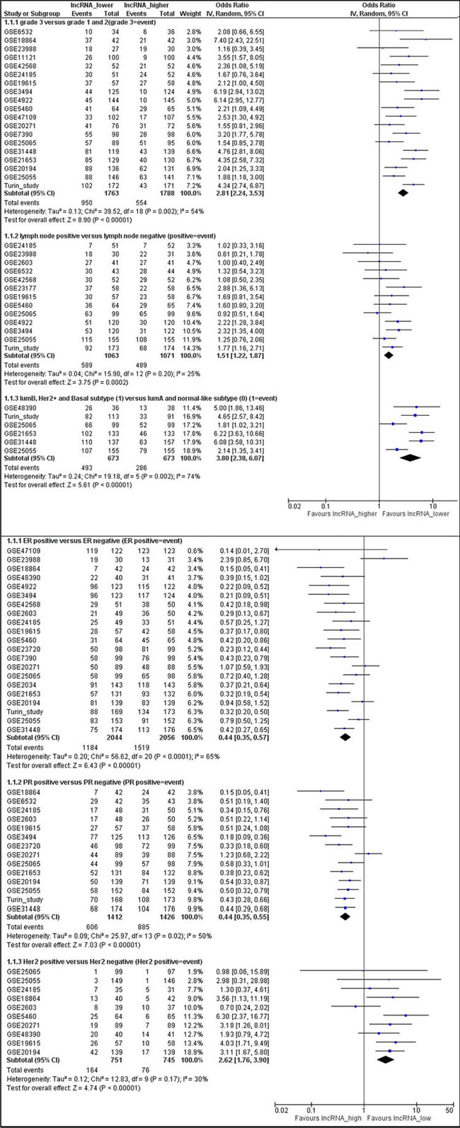 Meta-analysis of associations between LINC00472 expression and clinicopathological features of breast cancer.