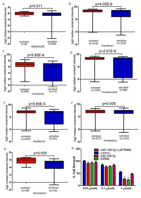 Restoration of miR-188-5p promoted PC-3 cells&#x2019; sensitivity to adriamycin via the suppression of LAPTM4B.