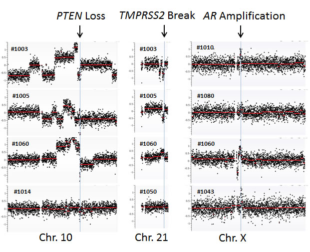 cfDNA genomic abnormalities detected at specific chromosomal loci.