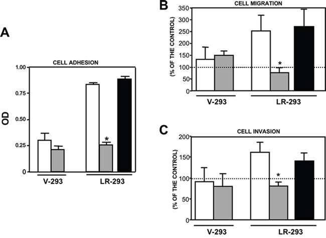 NSC47924 specifically inhibits 67LR-mediated cell adhesion and migration to LM as well as ECM invasion.