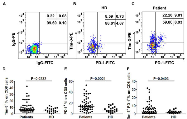 Tim-3 is up-regulated and coexpressed with PD-1 on CD8