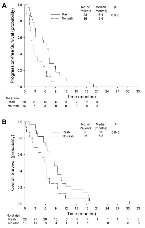 Skin rash and survival in the gemcitabine plus erlotinib group.