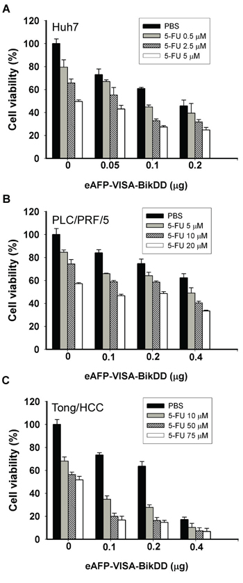 Cytotoxic effects of eAFP-VISA-BikDD plus 5-FU against human HCC cell lines in vitro.