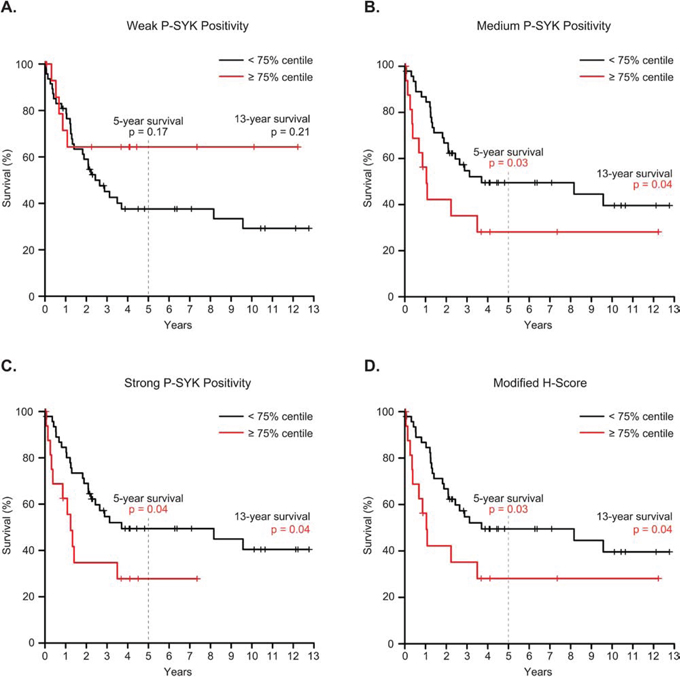 Association between P-SYK expression levels and clinical outcome.