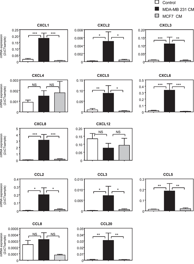 The expression of a number of chemokines is induced in MSCs treated with metastatic cancer cell conditioned medium.