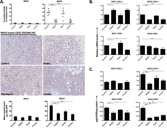 Variable alteration of in vivo tumor vascularity and angiogenic cytokine expression following MEK and mTOR inhibition.