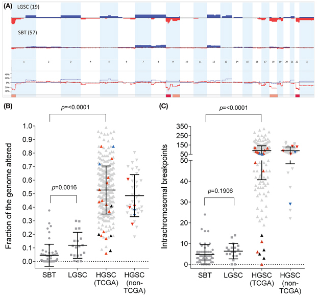 Genomic aberration levels in serous ovarian tumours.