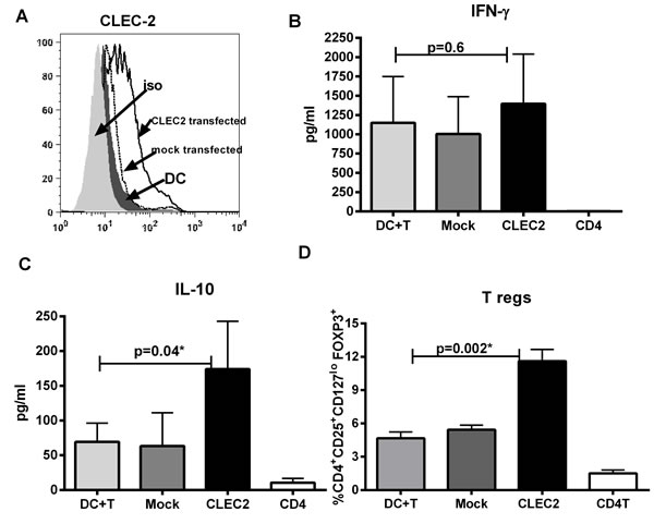CLEC-2 expression on DC induces T regulatory cells.