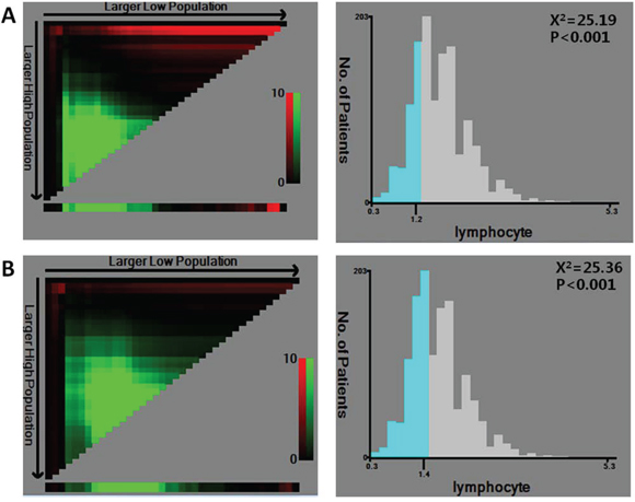 X-tile analysis of survival data within the cohort.