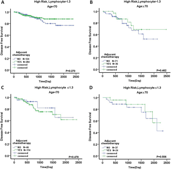 Outcome of adjuvant chemotherapy in stage II colorectal cancer divided by age.