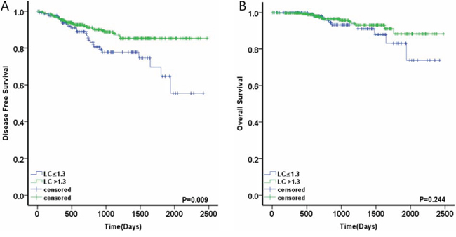 Prognostic value of LC in high-risk patients treated with adjuvant chemotherapy.