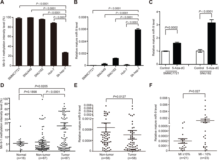 Methylation contributed to miR-9 aberrant down-regulation in HCC.