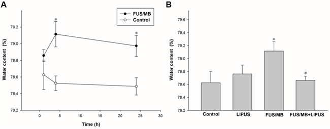 Assessment of cerebral water content induced by FUS/MB application.