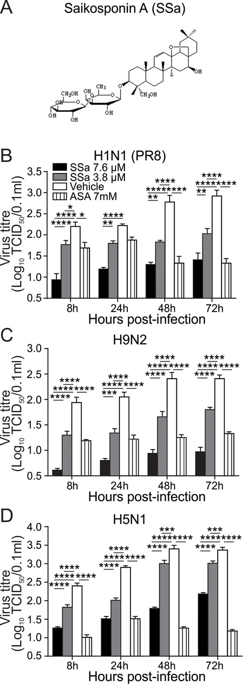 SSa attenuates IAV replication in A549 cells.