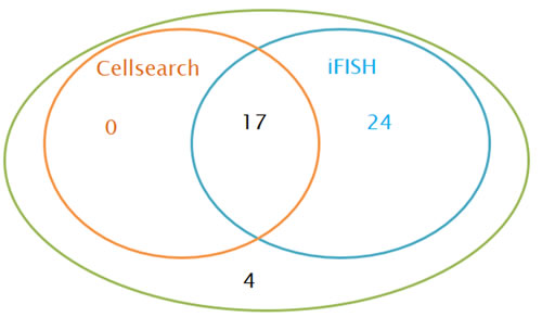 CTCs detected by Cellsearch and iFISH in patients with breast cancer (