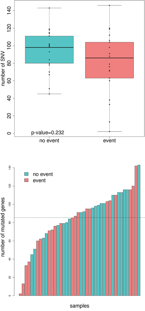 Comparison of total number of mutations and mutated genes between good and poor-prognosis tumors.