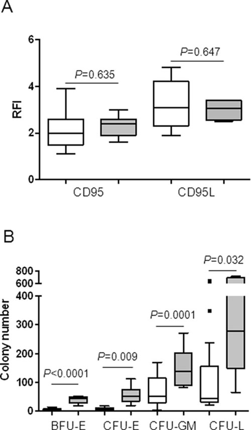 Low progenitor cell number, but not CD95 or CD95L expression at baseline is predictive of the response to APG101.