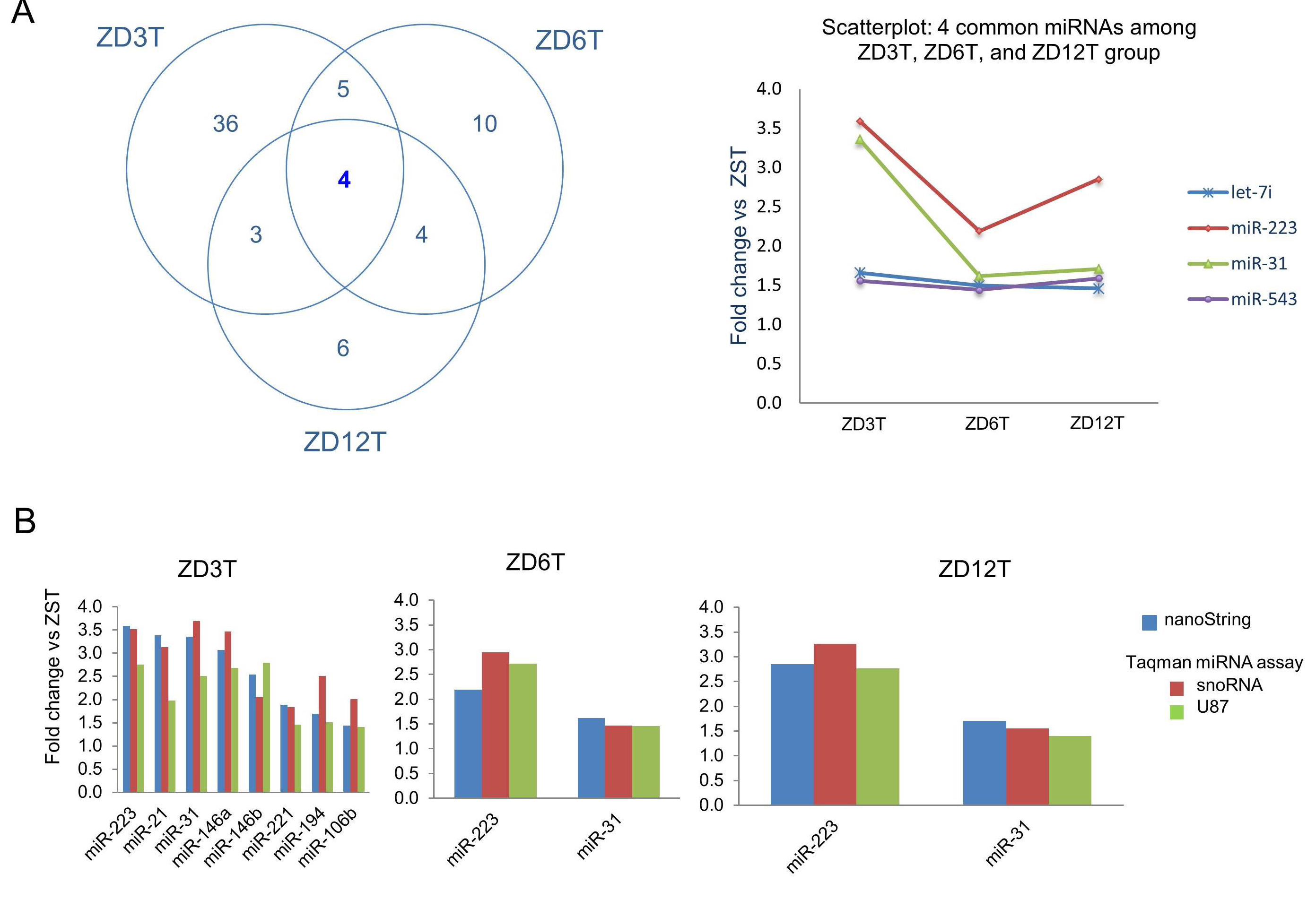 Validation of nanoString miRNA profiling data in Zn-deficient tumor groups by Taqman miRNA assays.