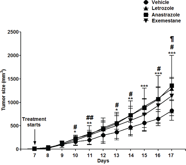 Several different aromatase inhibitors promote lymphoma growth in male NSG mice grafted with human mantle B cell lymphomas cells (Granta-519).