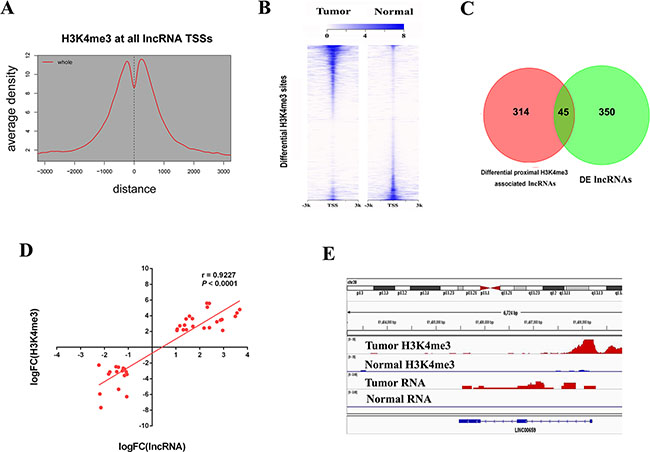 H3K4me3 modifications at lncRNA loci in CRC.