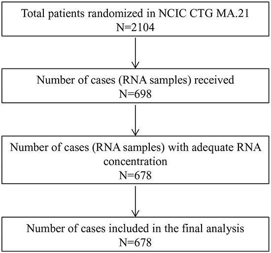 REMARK diagram for the evaluation of chromosome instability (CIN) gene expression signatures in the NCIC CTG MA.21 trial.