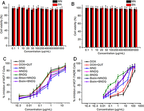 In vitro cytotoxicities of empty nanoparticles and different DOX formulations against MCF-7 and MCF-7/ADR cells for 48 h.