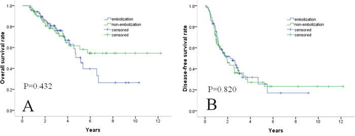 Survival curves in patients with medium-sized (3.1&#x2013;5.0 cm) HCC.